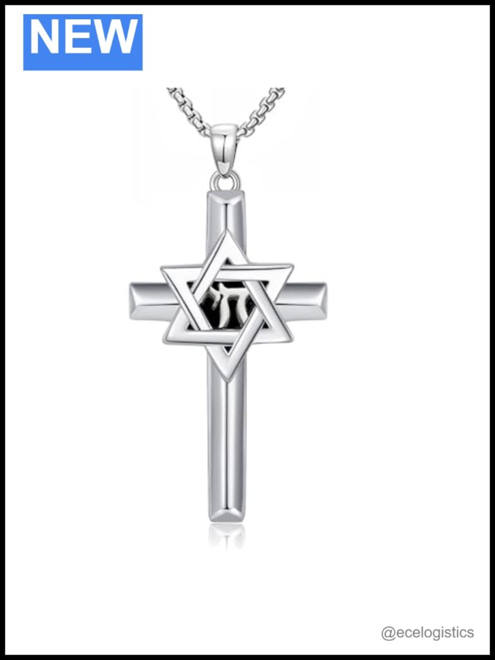 Star of David Cross Necklace White Gold Plated Pendant Jewish Religious